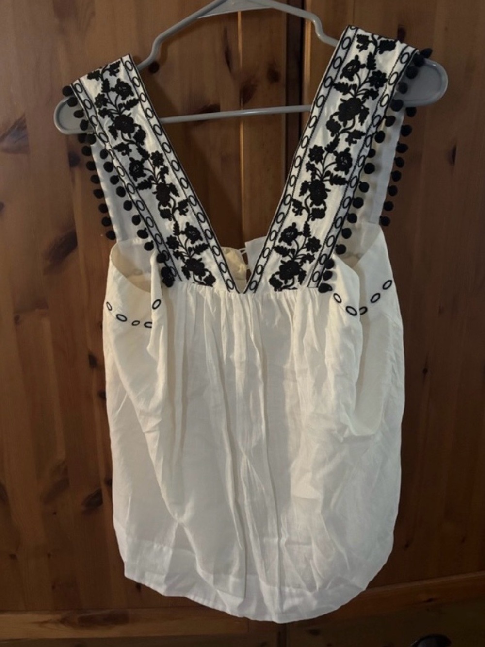 J. Crew Cream White and Black Floral Embroidered Tank. NWT